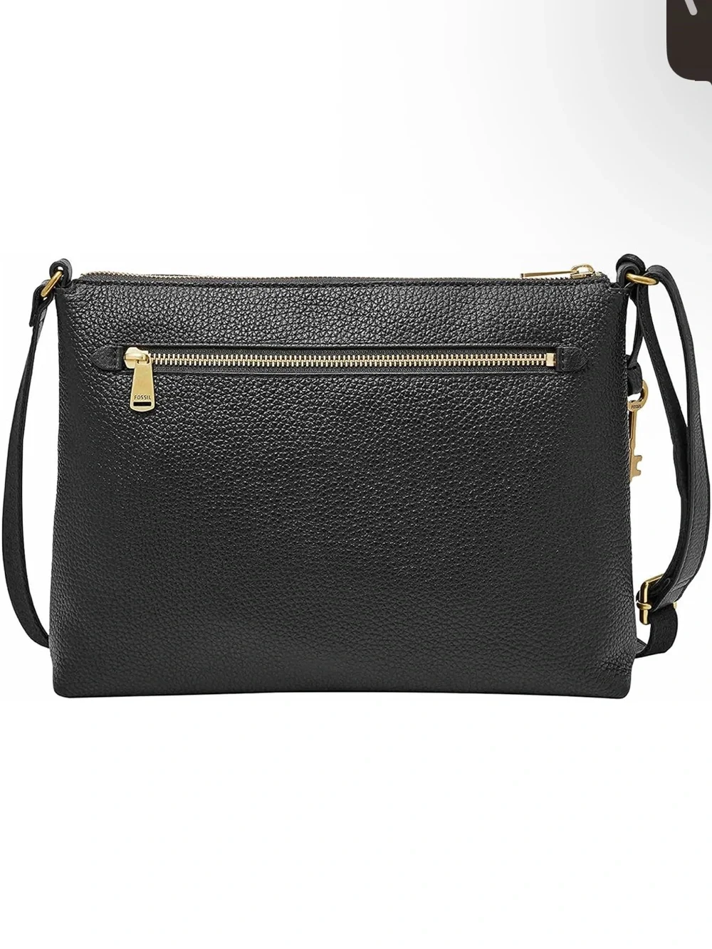Fossil Black Leather Messenger with Gold Hardware